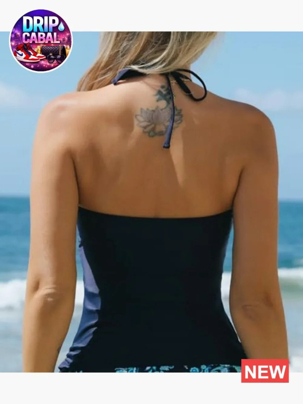 Tummy Control Tankini Top High Neck Halter Tie Drawstring Bathing Suit Top Only